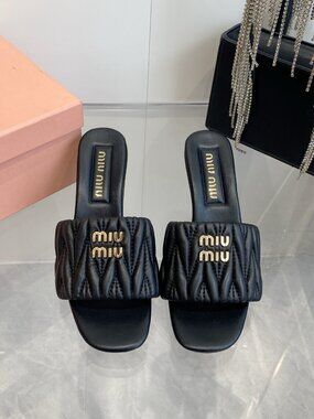 Miu Miu Black Leather Heeled Mules